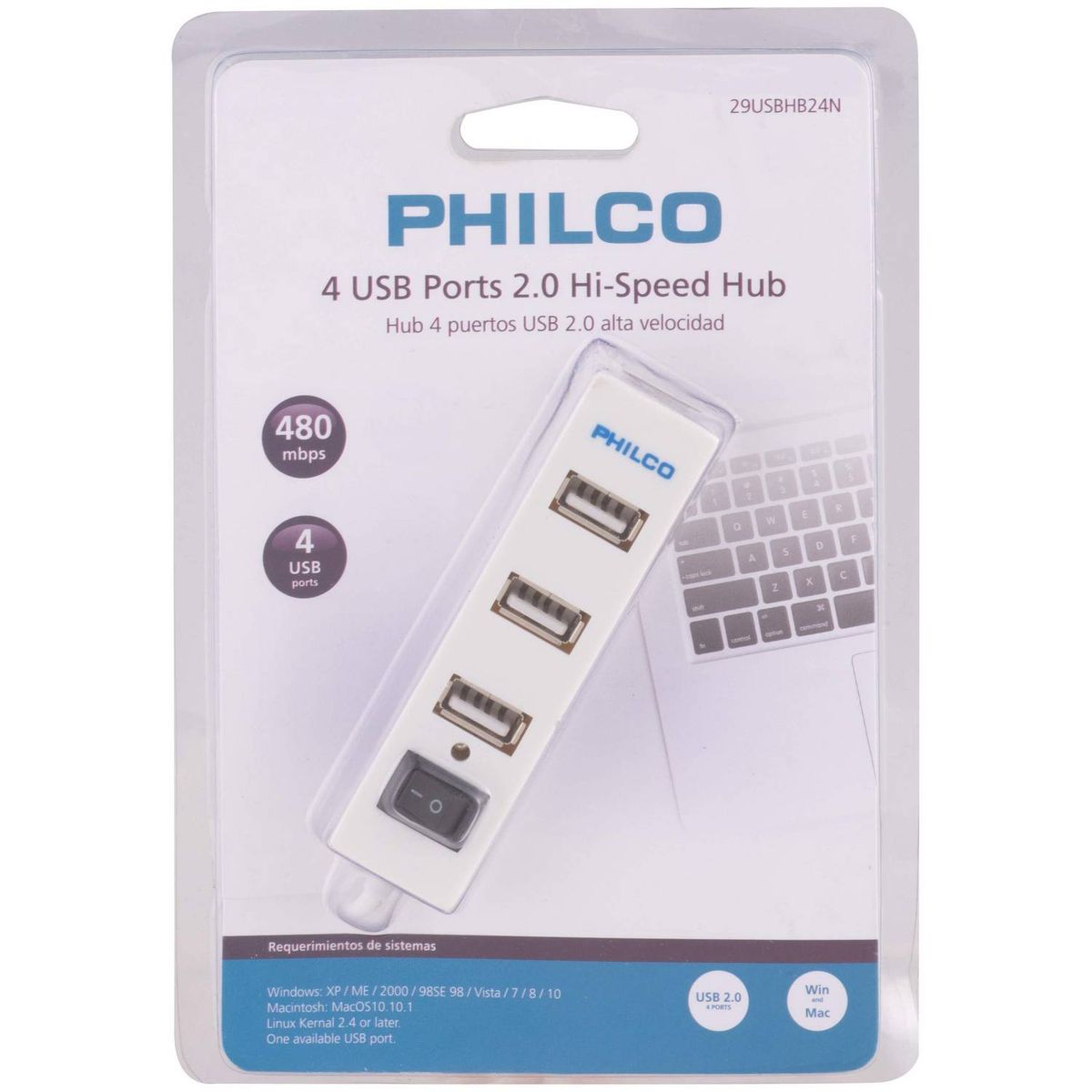 PHILCO - Mini Hub USB 2.0 Philco Blanco 4p
