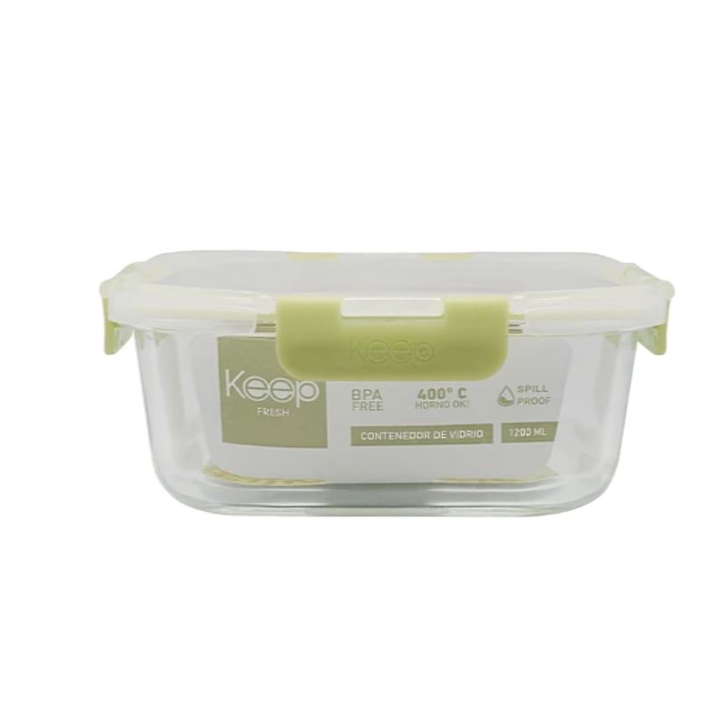 KEEP - HERMETICO CUADRADO 2200ML GLASS KEEP VERDE
