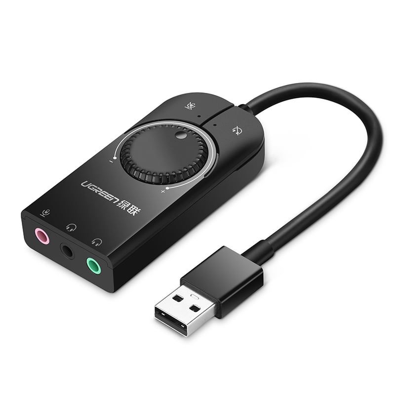 UGREEN - Tarjeta de Sonido Externa 2.0 USB-A con 2 Jacks 3.5mm Más Controles