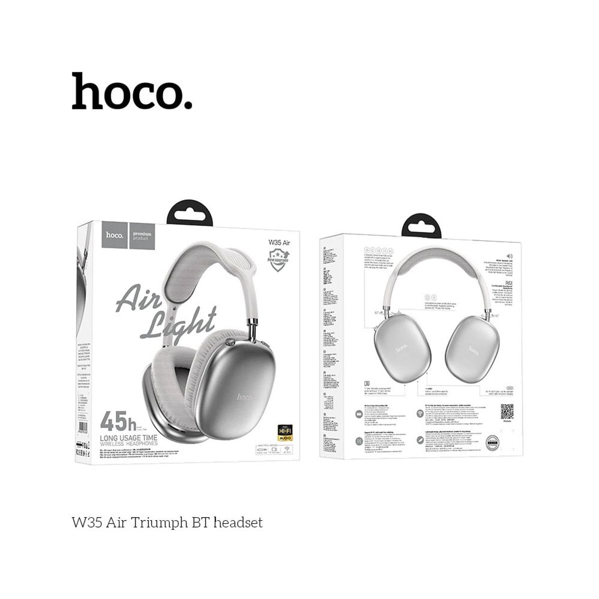 HOCO - Audifonos Hoco W35 Air Triumph Over Ear Bluetooth PLATA