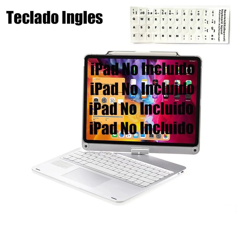 SHARGE - Teclado Inglés Bluetooth iPad Pro 12.9inch Rotación 360 grados Plata.