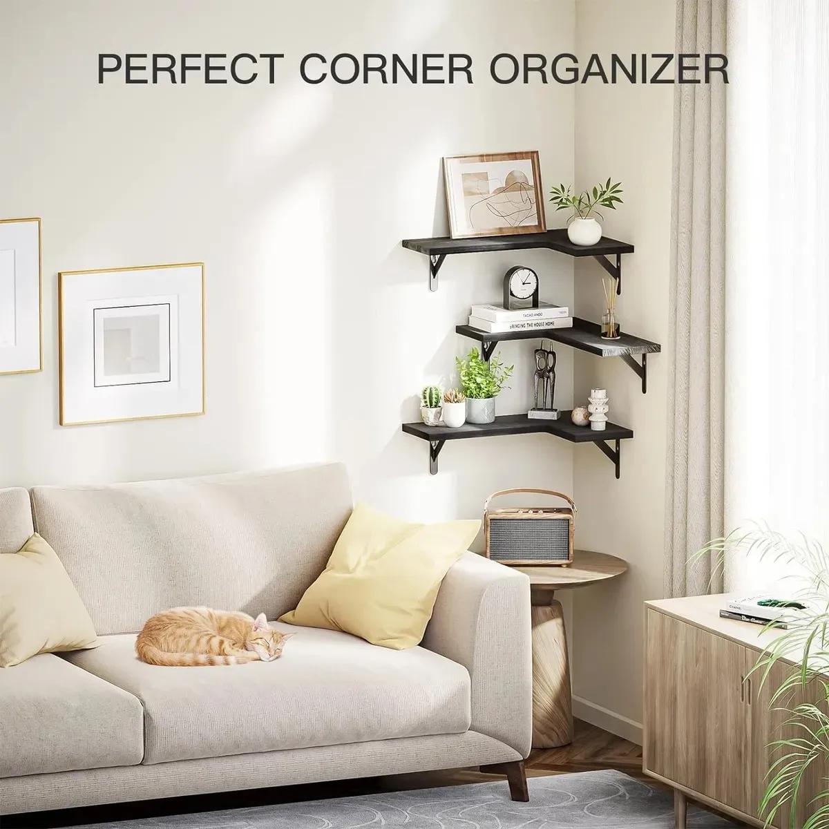 RAGNAR - Repisa Esquinera de Madera Flotante Tres Unidades Café Oscuro Modelo 11