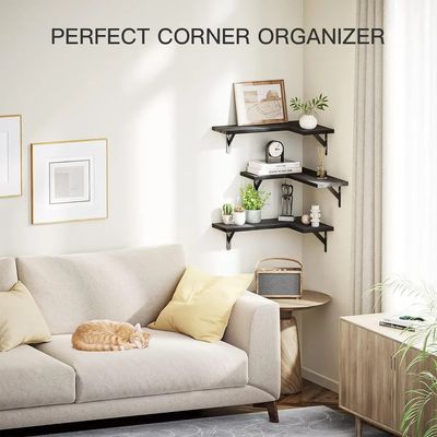 Imagen 2 del producto Repisa Esquinera de Madera Flotante Tres Unidades Café Oscuro Modelo 11