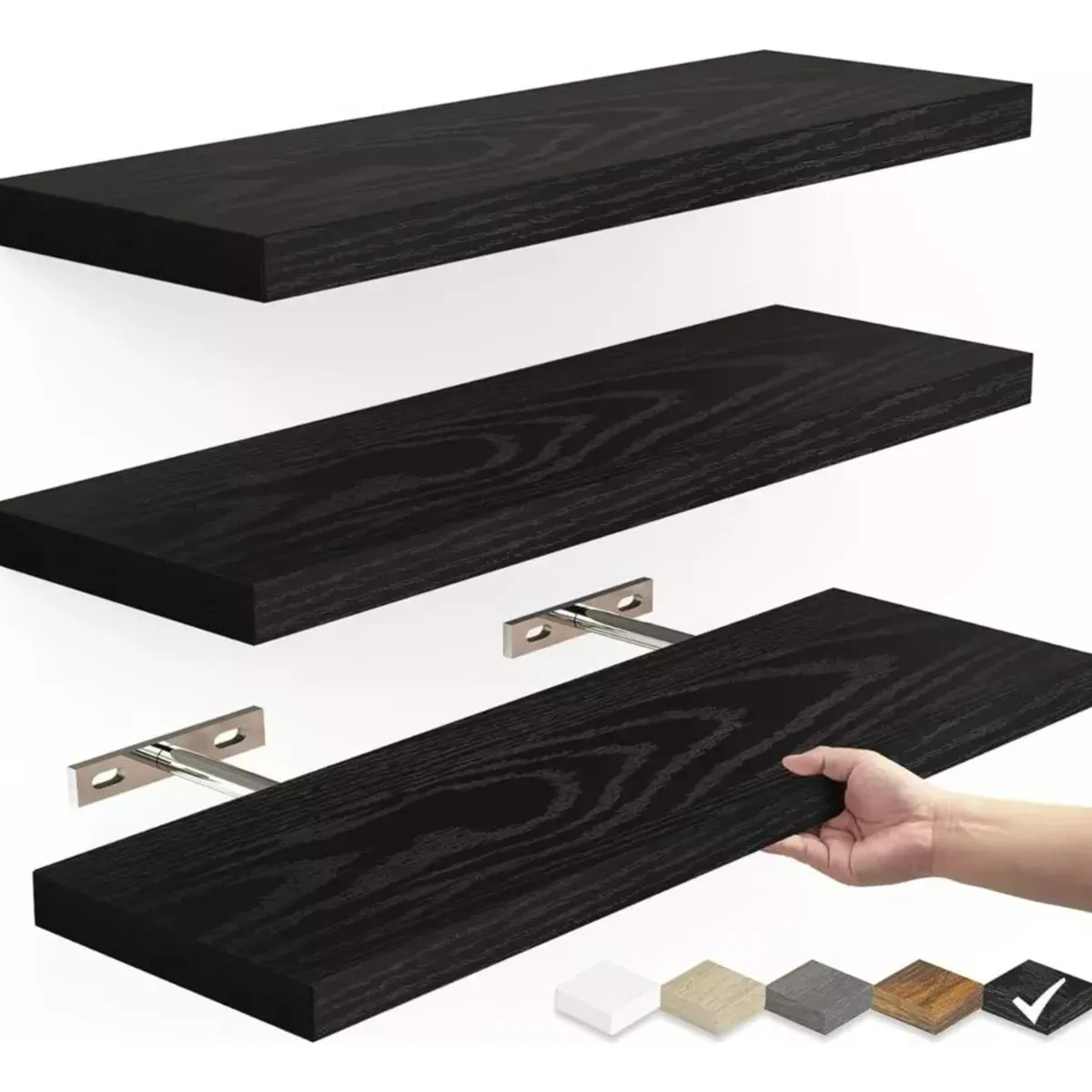 MUNDO MAGIA - Repisas Flotantes De Madera Mdf Premium Kit X3 Negro