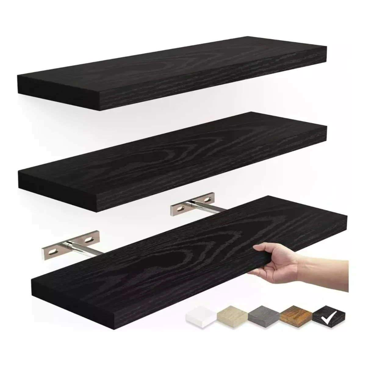 MUNDO MAGIA - Repisas Flotantes De Madera Mdf Premium Kit X3 Negro