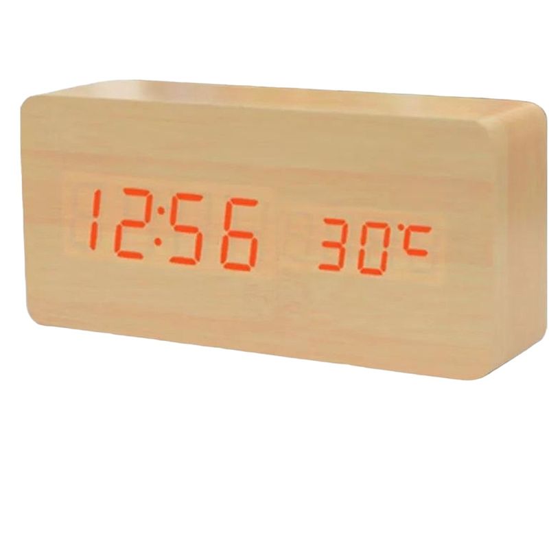 INVENCIBLE - RELOJ MARRON CLARO DESPERTADOR LED RECTANGULA TIPO MADERA NB60