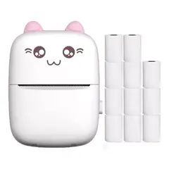MUNDO MAGIA - Mini Impresora Térmica Gatita Bluetooth 200dpi 11 Rollos