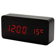 INVENCIBLE - RELOJ NEGRO DESPERTADOR LED RECTANGULA TIPO MADERA NB73
