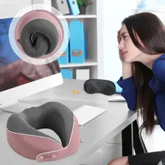 AIZO - Almohadilla Viaje Memory Foam 360° Portátil Funda Rosa