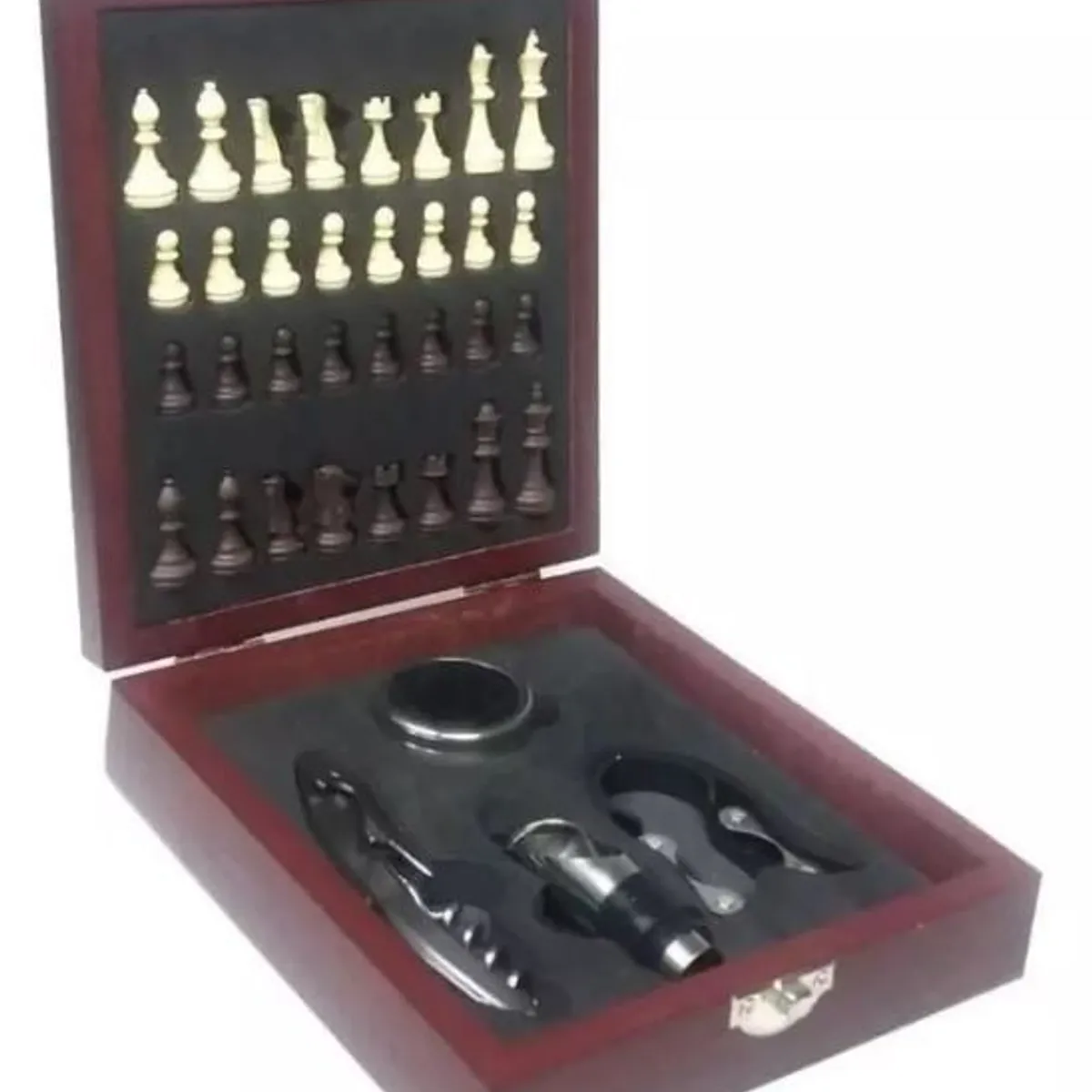 INVENCIBLE - SET ESTUCHE ABRIDOR DE VINO CON AJEDREZ MADERA PORTATIL