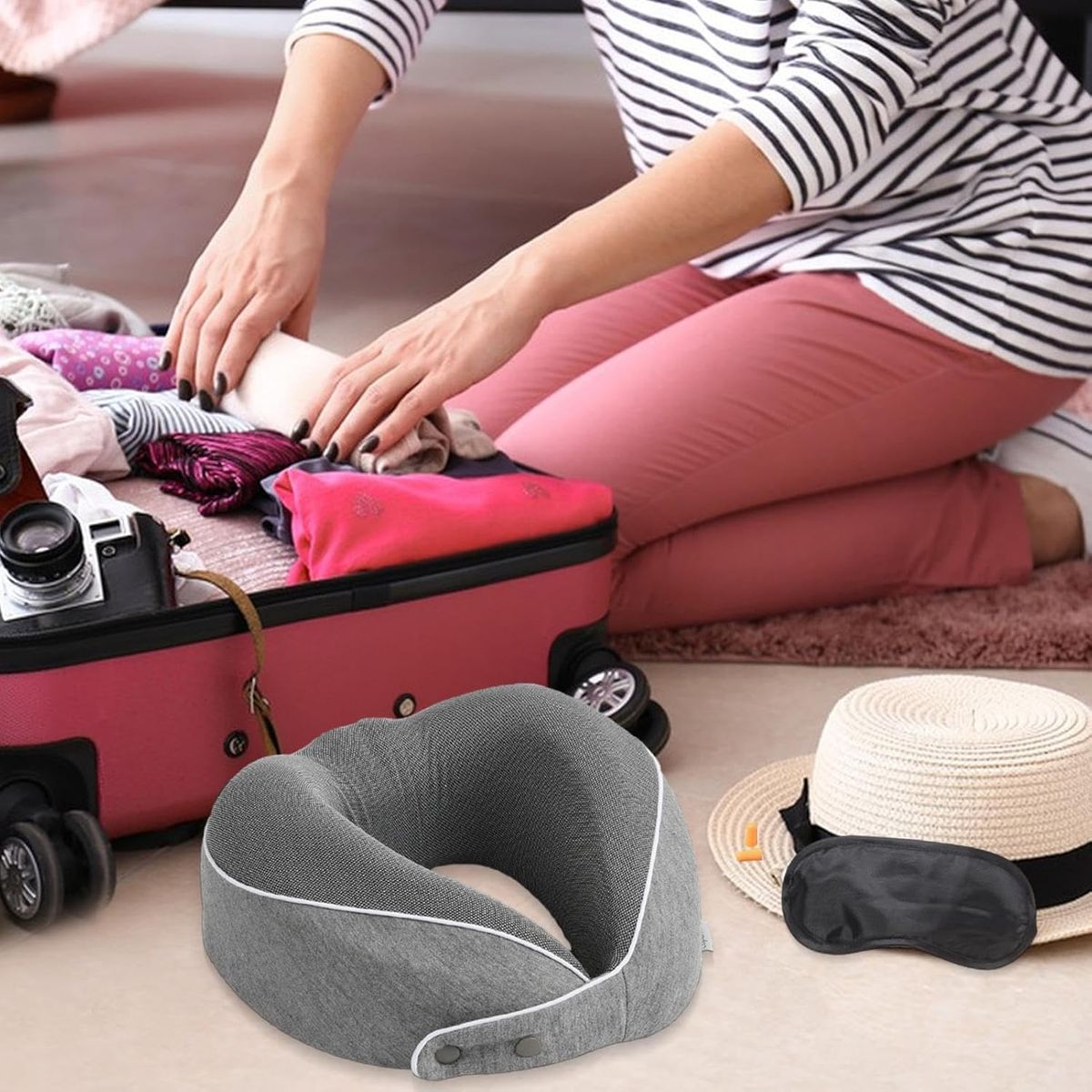 AIZO - Almohadilla Viaje Memory Foam 360° Portátil Funda