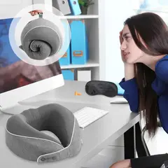 AIZO - Gris Almohada De Cuello Para Viaje Trabajo Con Bolsa