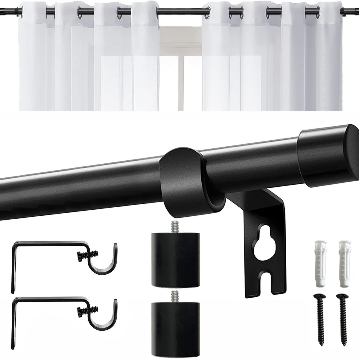 TNAKIEX - Barra Cortina Baño Ducha Metal Extensible 80-360 Cm-Negro