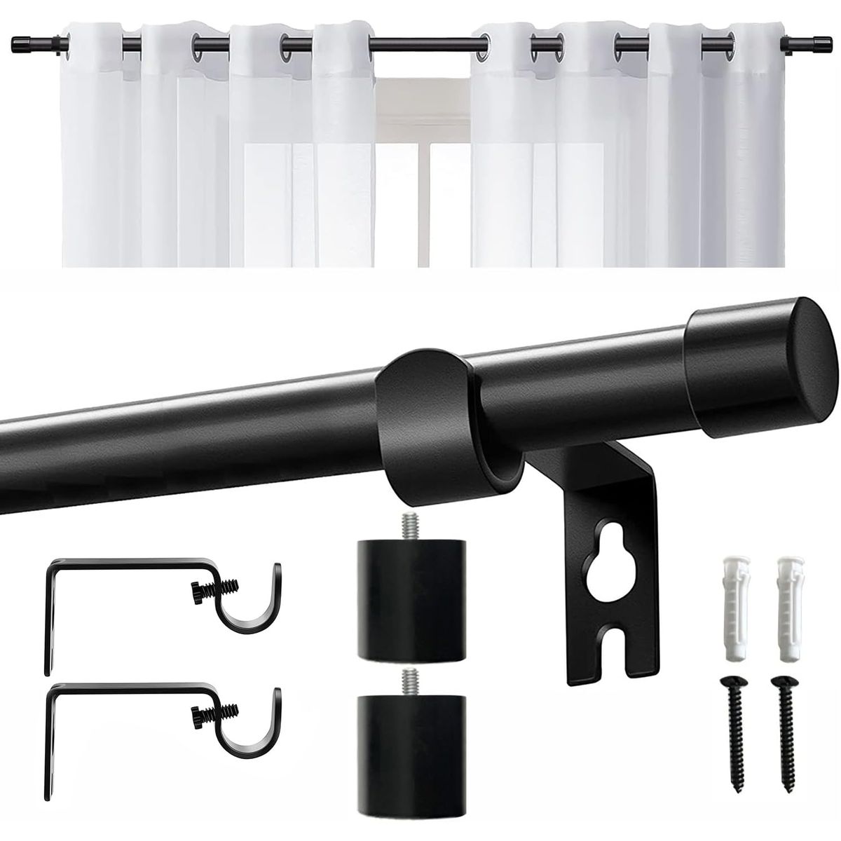 TNAKIEX - Barra Cortina Baño Ducha Metal Extensible 80-360 Cm-Negro