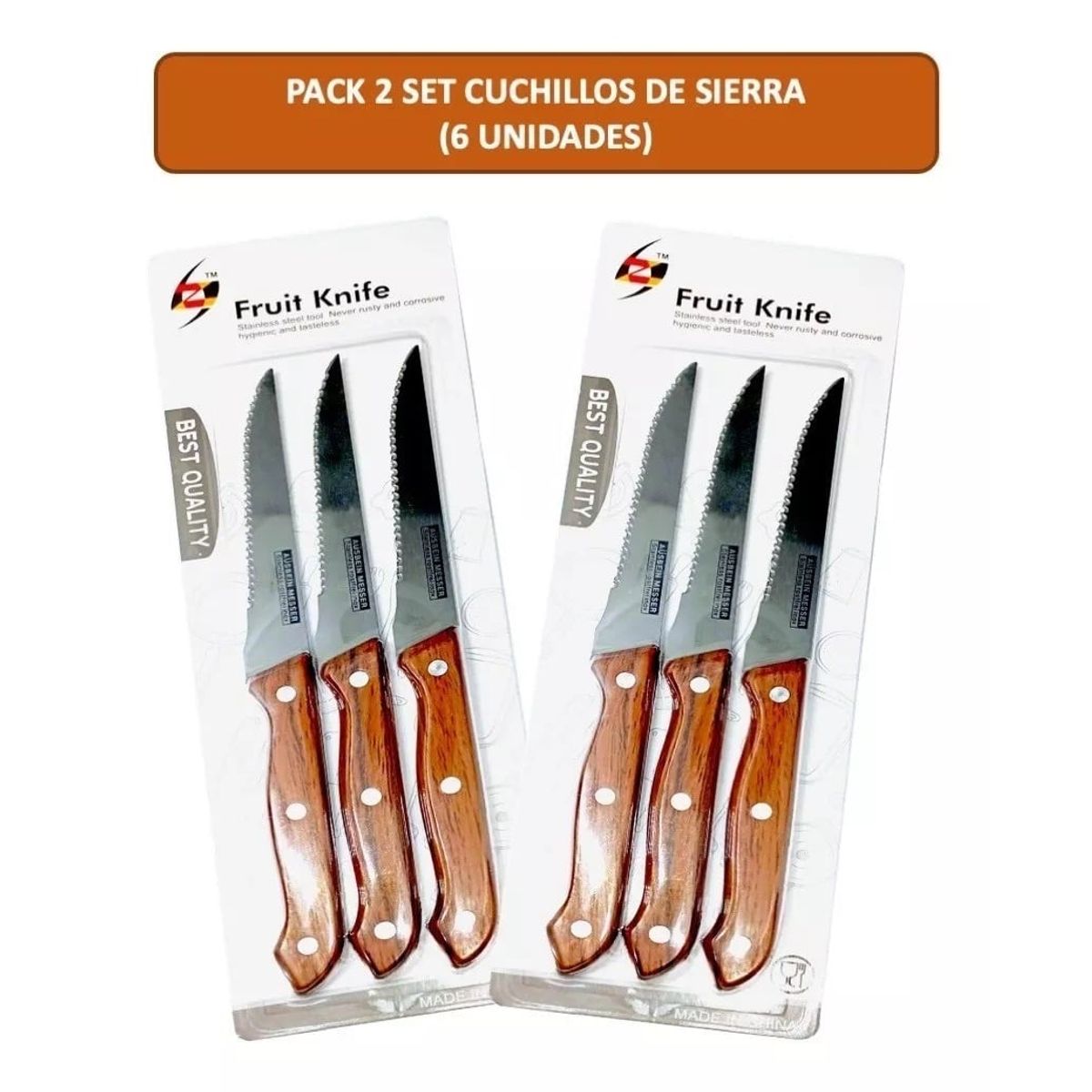 GENERICO - Pack 6 Cuchillos De Sierra Para Asados Acero Inoxidable