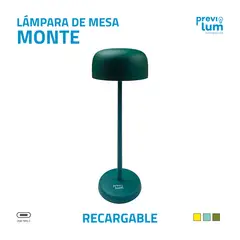 PREVILUM - LAMPARA DE MESA RECARGABLE VERDE MATTE MODELO MONTE 3 COLORES DE LUZ