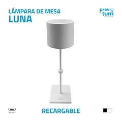 PREVILUM - LAMPARA DE MESA RECARGABLE BLANCA MODELO LUNA 3 COLORES DE LUZ