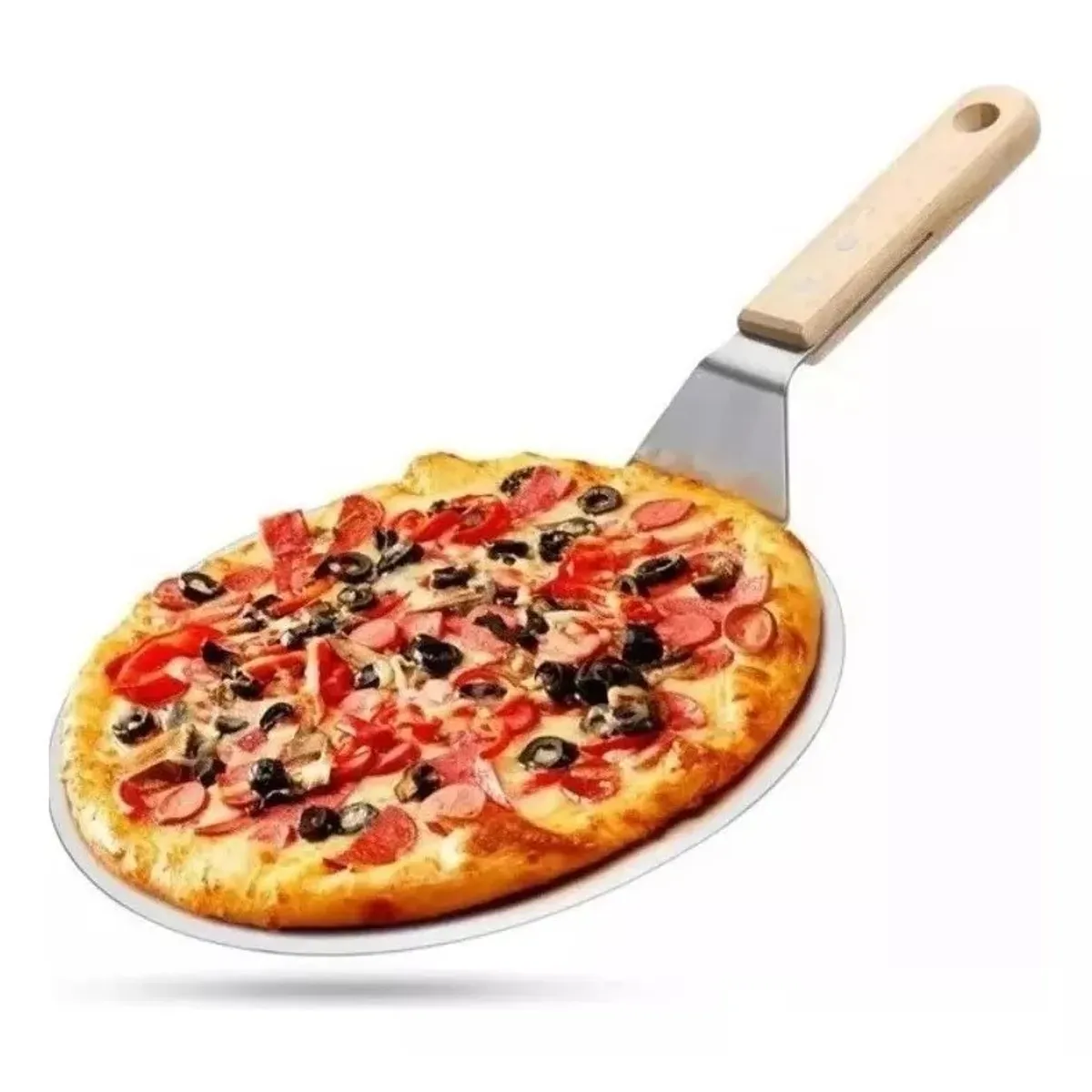 MUNDO MAGIA - Pala De Pizza Redonda 30 Cm Acero Inox Con Mango De Madera