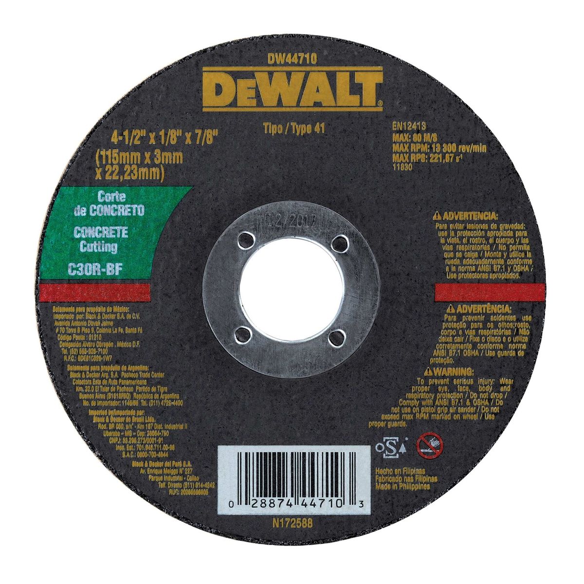 DEWALT - Disco corte de concreto 4-1/2” x 1/8" DEWALT DW44710