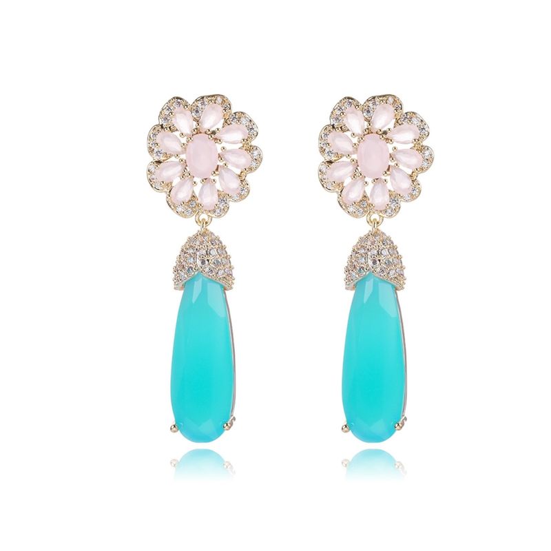 VANE COLLECTION - Aros mujer pegado colgante fino baño de oro circones pavé