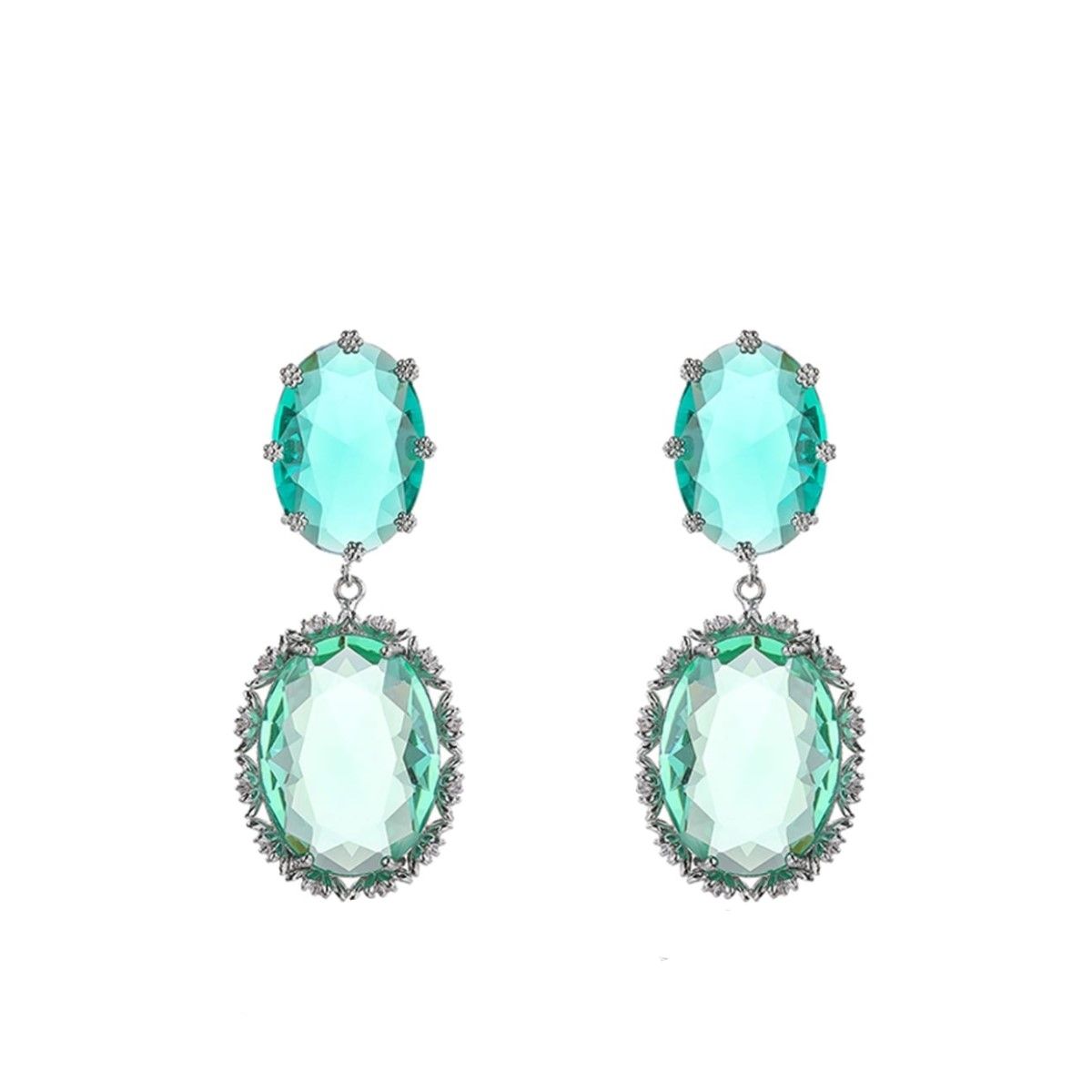 VANE COLLECTION - Aros para mujer pegado colgante fino baño rodio circón verde