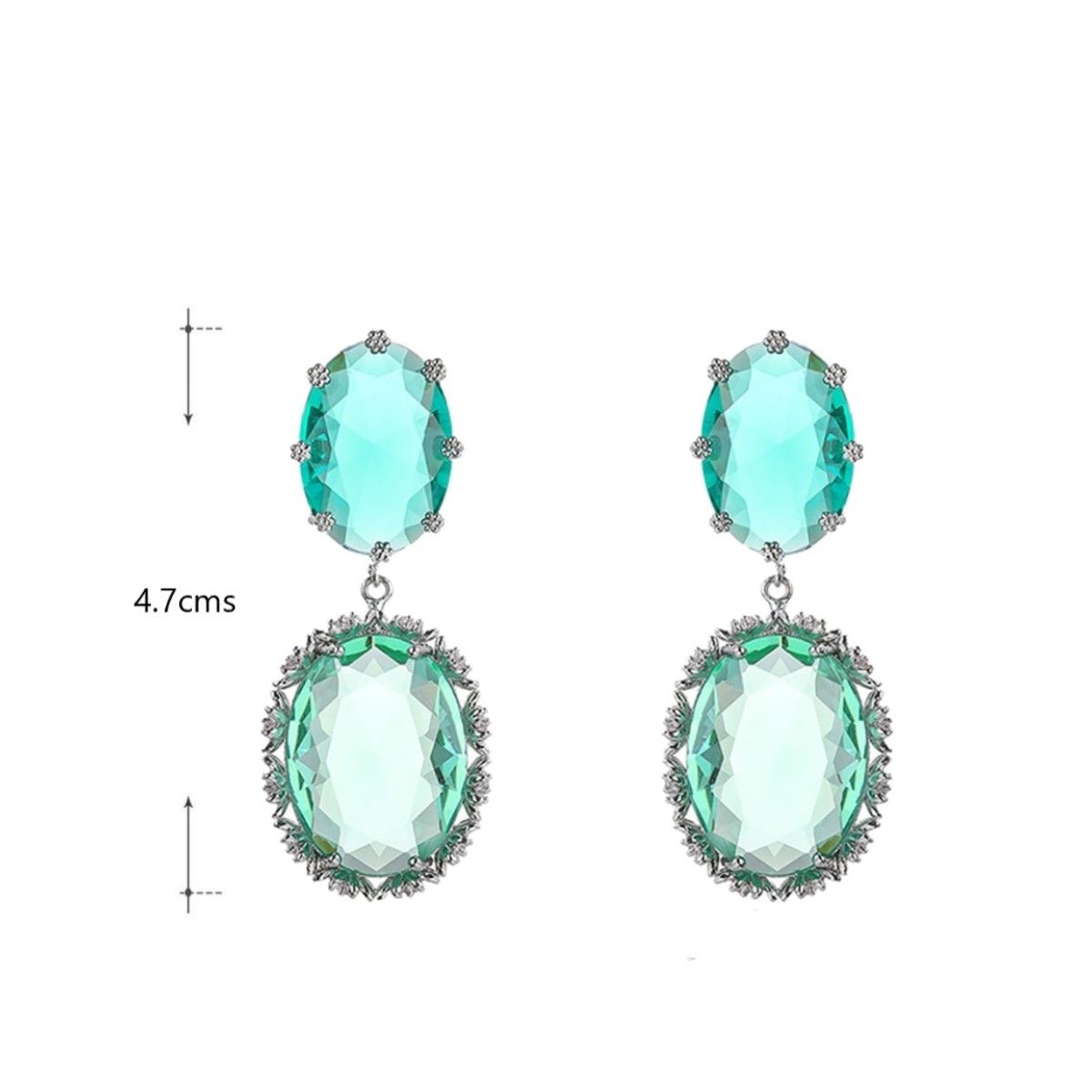 VANE COLLECTION - Aros para mujer pegado colgante fino baño rodio circón verde