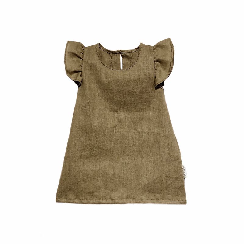 NACIONAL - VESTIDO DE LINO CAFE 6-9m