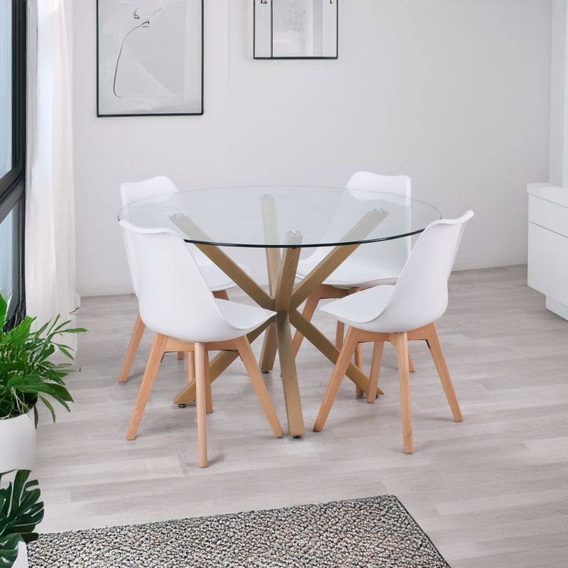 PANDALINO - Comedor Mesa Equiz 120cm + 4 Sillas Tulip Blanca - Diseño Elegante