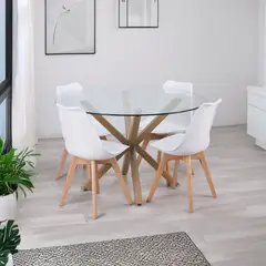 PANDALINO - Comedor Mesa Equiz 120cm + 4 Sillas Tulip Blanca - Diseño Elegante