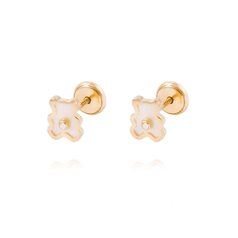JB JOYAS BARON - Aros de Oro de 18kt Modelo Osito Nacar. Abridor