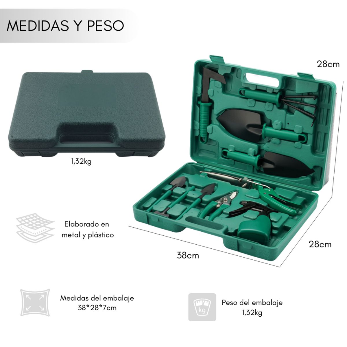 GENERICO - Kit Herramientas Jardinería Acero Rastrillo Tijera Podar