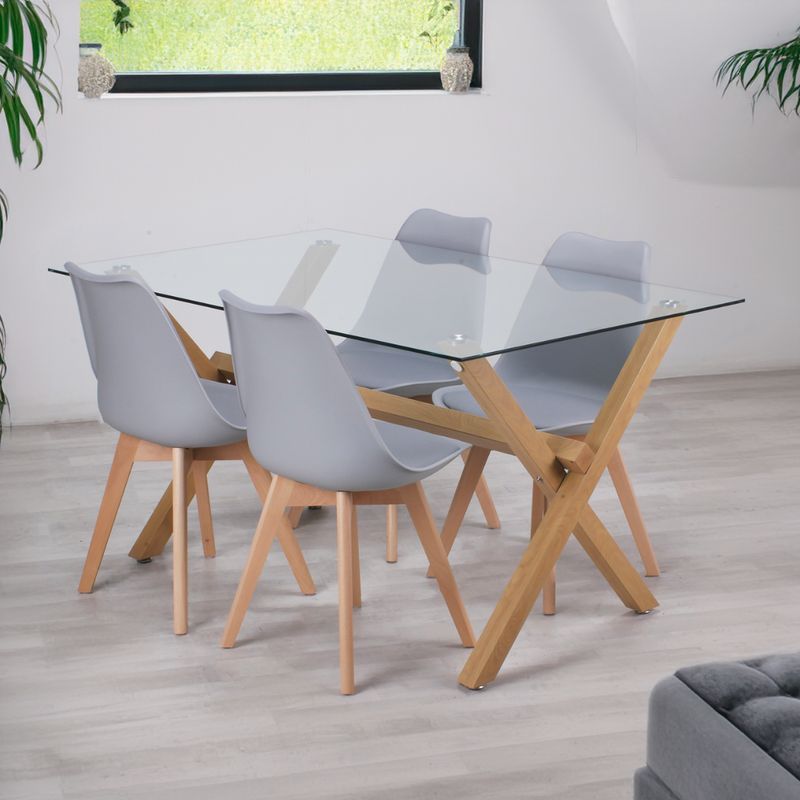 PANDALINO - Comedor Moderno Mesa Xinia 140X90 + 4 Sillas Tulip Gris