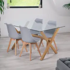 PANDALINO - Comedor Moderno Mesa Xinia 140X90 + 4 Sillas Tulip Gris - Elegante
