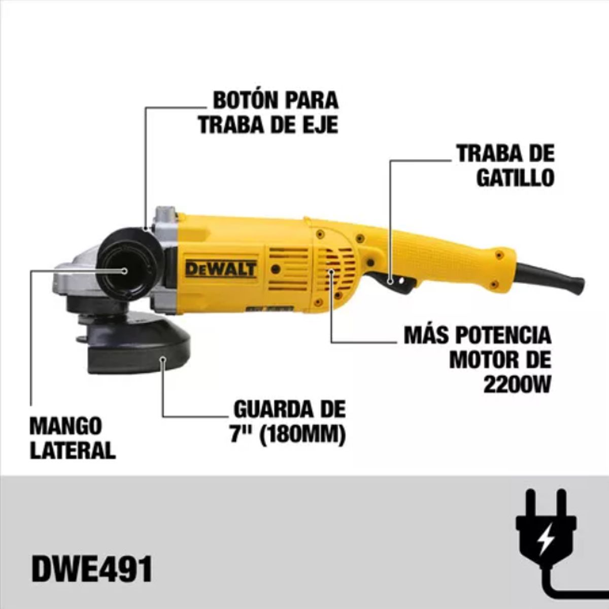 DEWALT - Esmeril Angular 7 180mm 2200w Dewalt Dwe491-b2c Color Amarillo