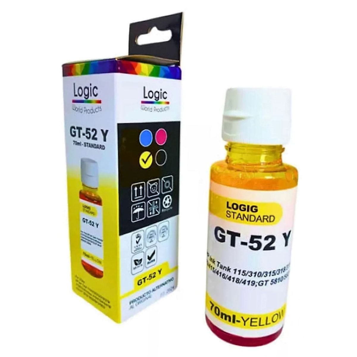 LOGIC - Tinta Para HP Alternativa GT52 De 70 ml Color Amarillo