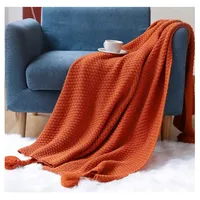 Manta para Sofá o Piecera Blanket Mod Tejido y Borlas Terracota