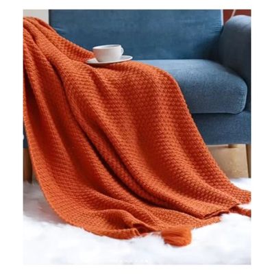 Imagen 2 del producto Manta para Sofá o Piecera Blanket Mod Tejido y Borlas Terracota