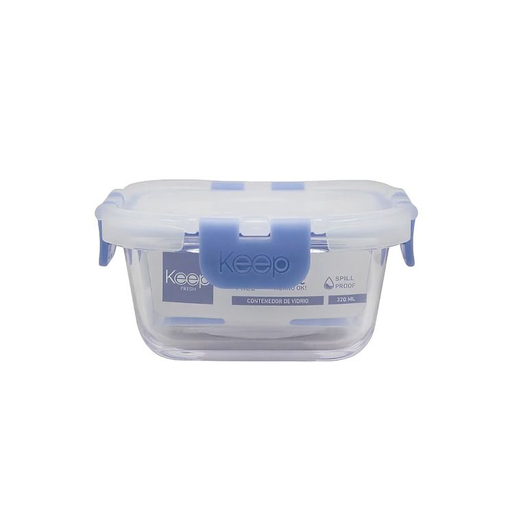 HERMETICO CUADRADO 320ML GLASS AZUL