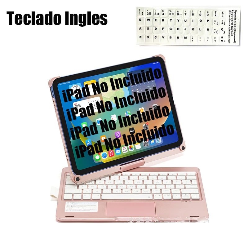 SHARGE - Teclado Inglés Bluetooth iPad 10a Gen 10.9in Rotación 360 grados Rosa.