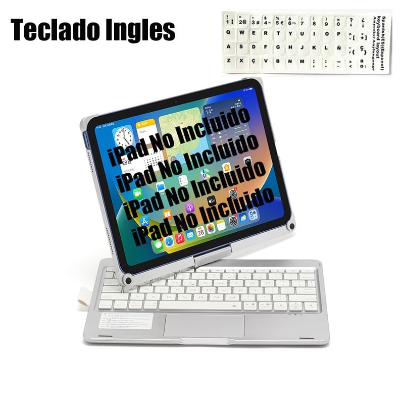 SHARGE - Teclado Inglés Bluetooth iPad 10a Gen 10.9in Rotación 360 grados Plata.