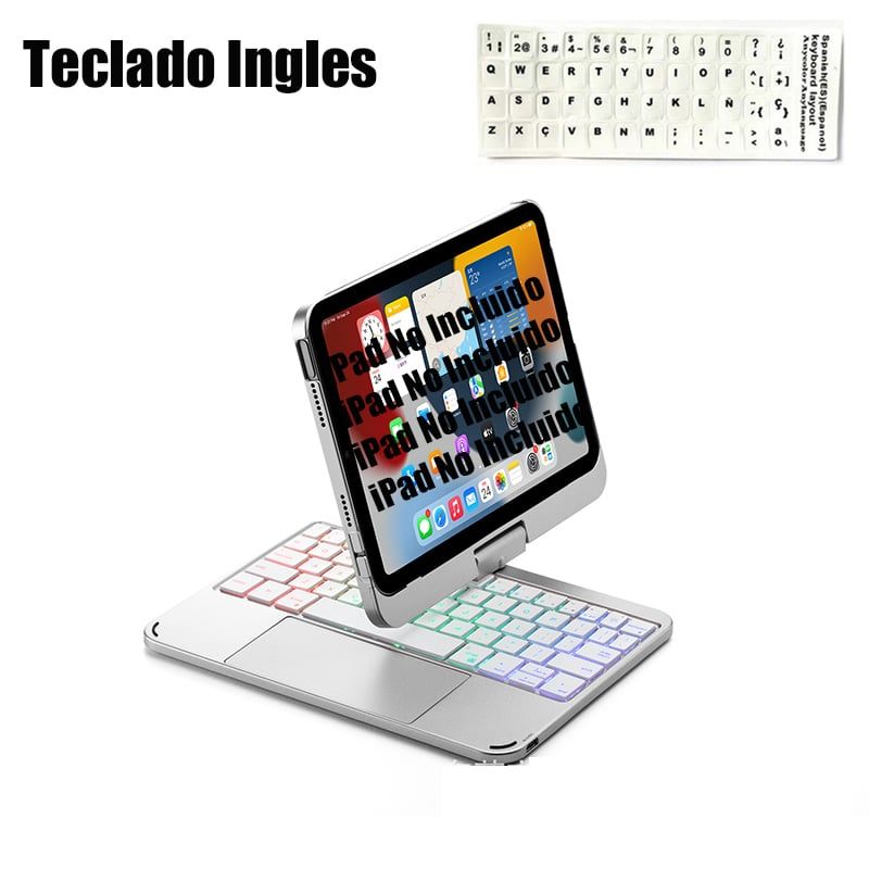 SHARGE - Teclado Inglés Bluetooth iPad mini 6/7 8.3in Rotación 360 grados Plata