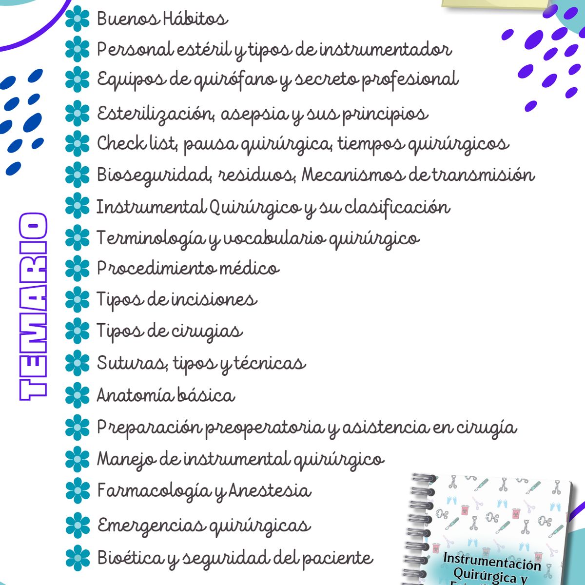 GENERICO - CUADERNO DE APUNTES INSTRUMENTACION QUIRURGICA Y ESTERILIZACION A6 - 100 HOJAS