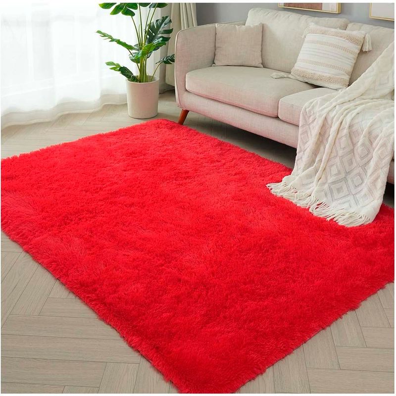 GENERICO - Alfombras Peludas Suaves 180x200 Roja