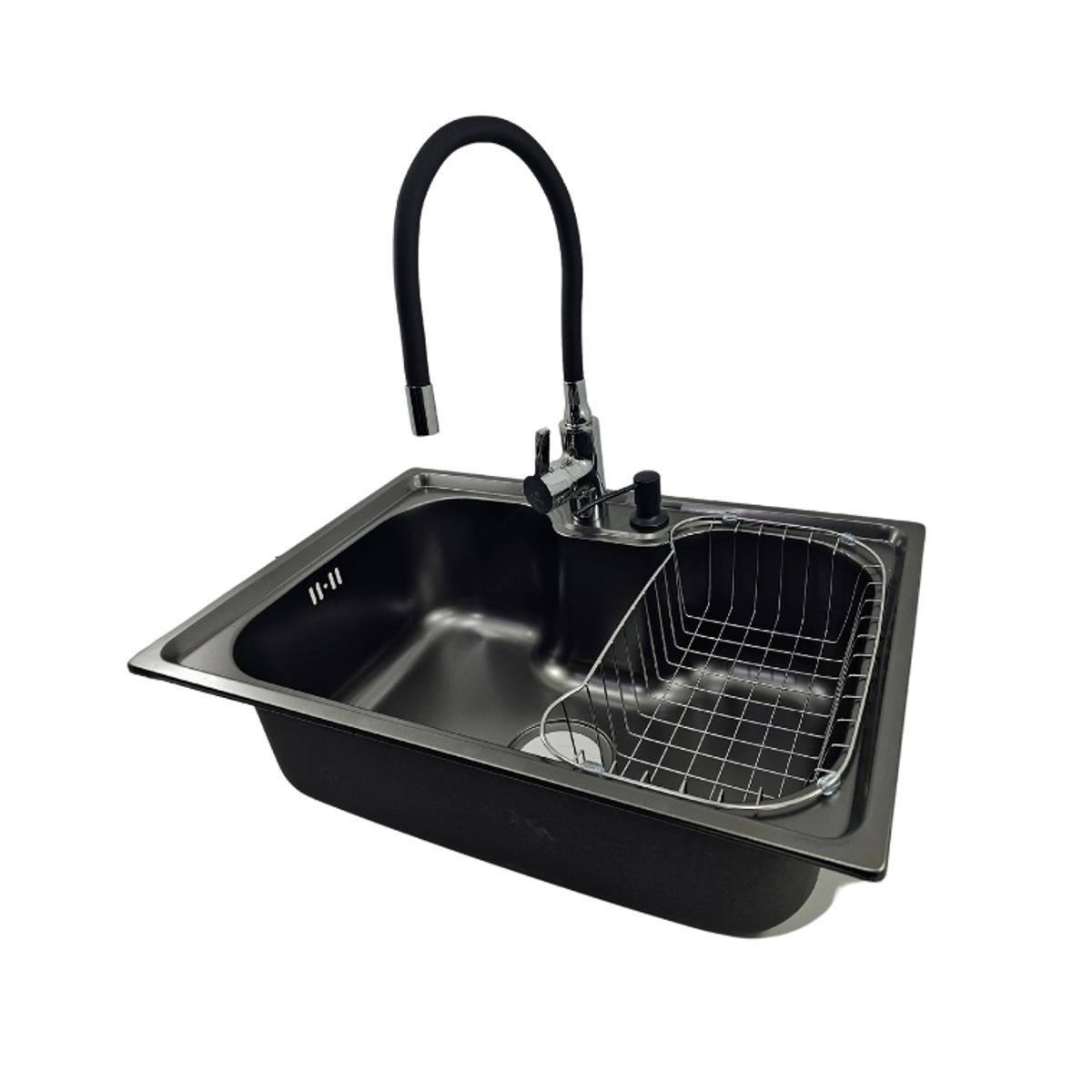 MODERN SPACE - Lavaplatos 50x40 Cm Negro Estilo Riñon Grifería Y Accesorios