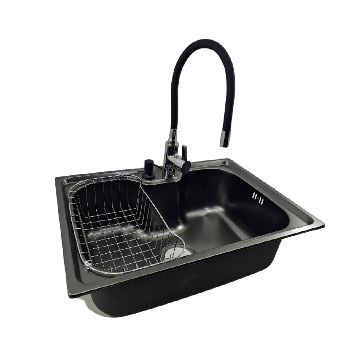 MODERN SPACE - Lavaplatos 60x42 Cm Negro Estilo Riñon Grifería Y Accesorios