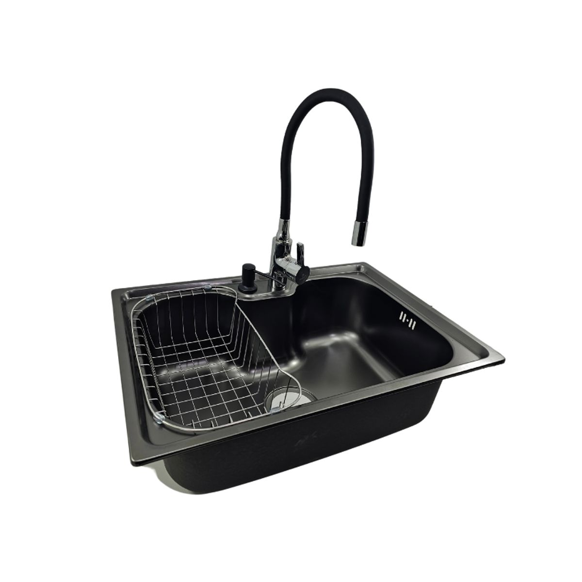 MODERN SPACE - Lavaplatos 60x42 Cm Negro Estilo Riñon Grifería Y Accesorios