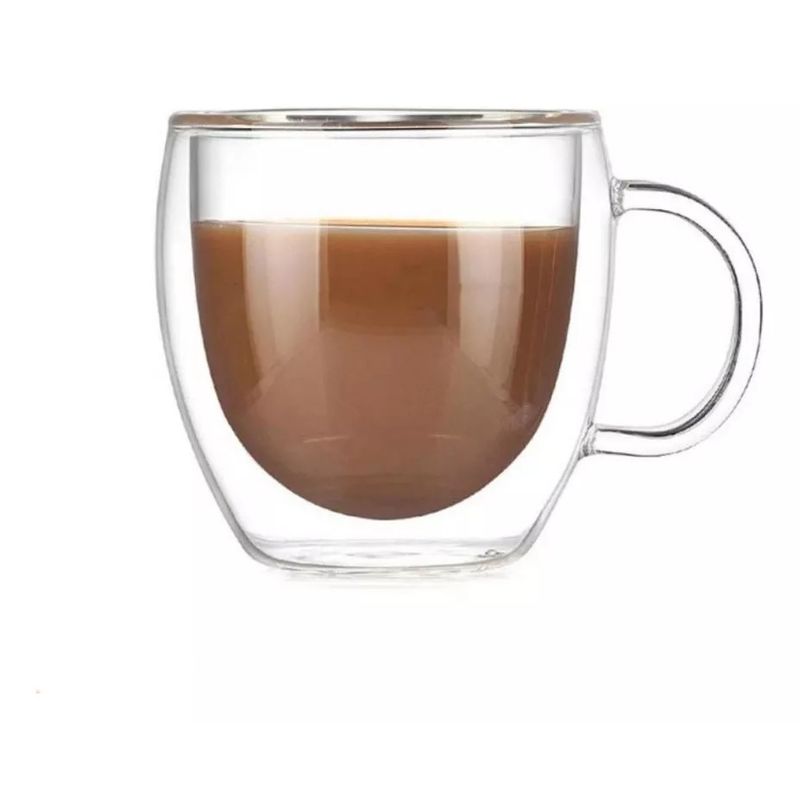 GENERICO - Vaso Cafe Vidrio Doble Pared Termica Mug Tapa Antiderrame