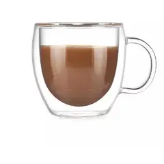 GENERICO - Vaso Cafe Vidrio Doble Pared Termica Mug Tapa Antiderrame