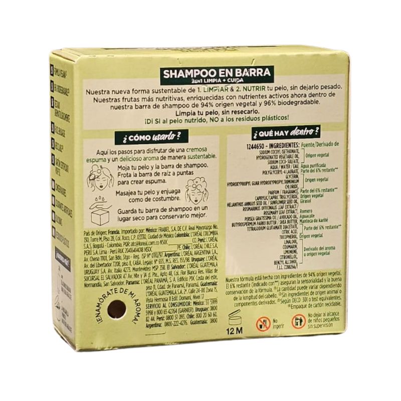 GARNIER - Shampoo En Barra Aguacate 60gr