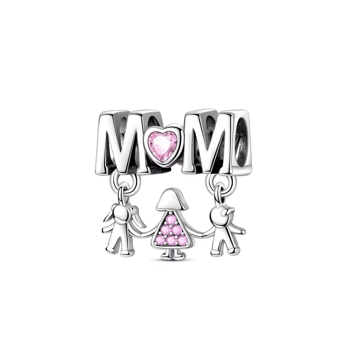 SILVER HEART - Charm Corazón Rosa Amor Madre e Hijos En Plata 925 SILVER HEART